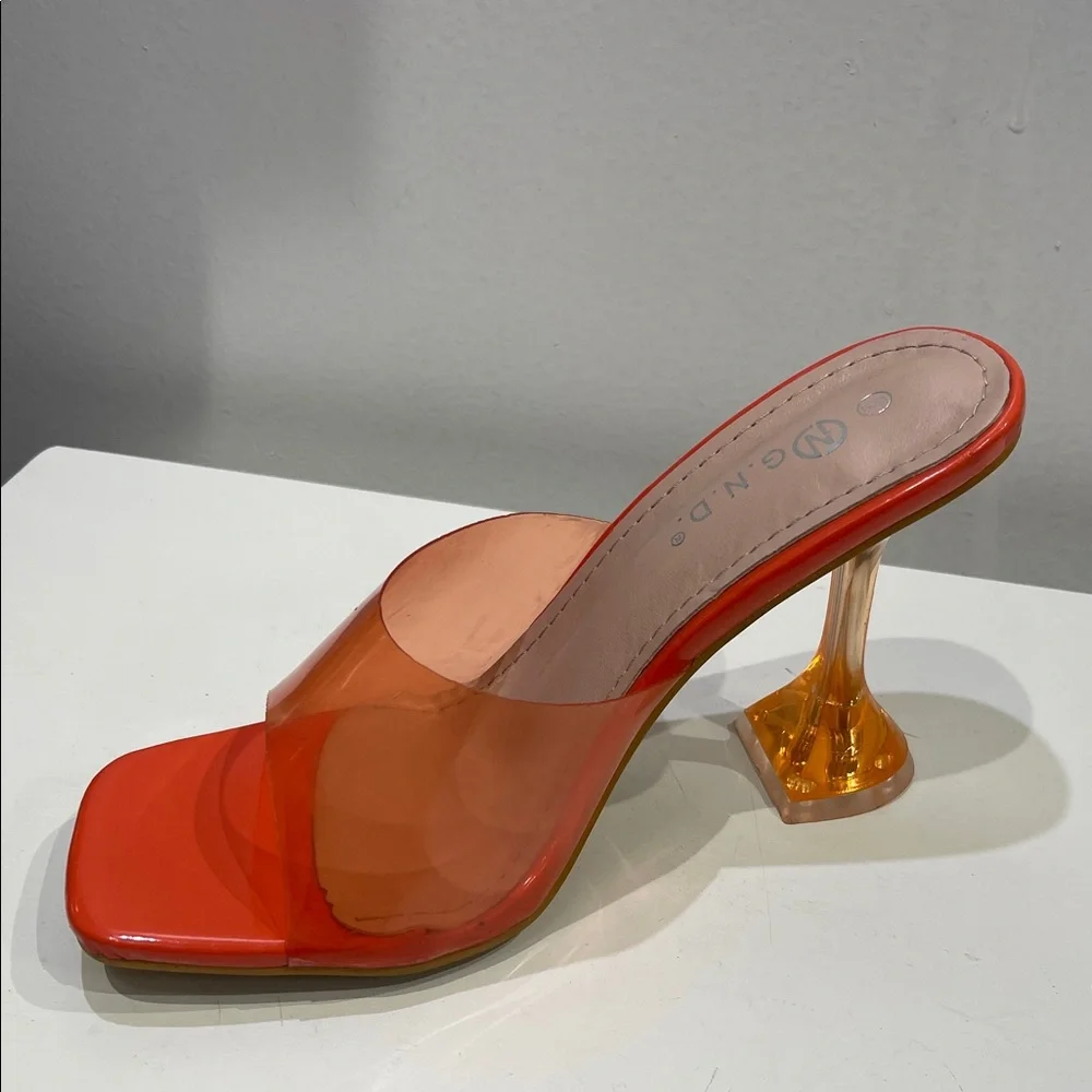 Orange Transparent Heeled Mules - Picture 3 of 4